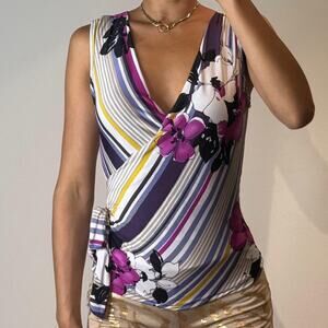 Purple Striped Floral Top